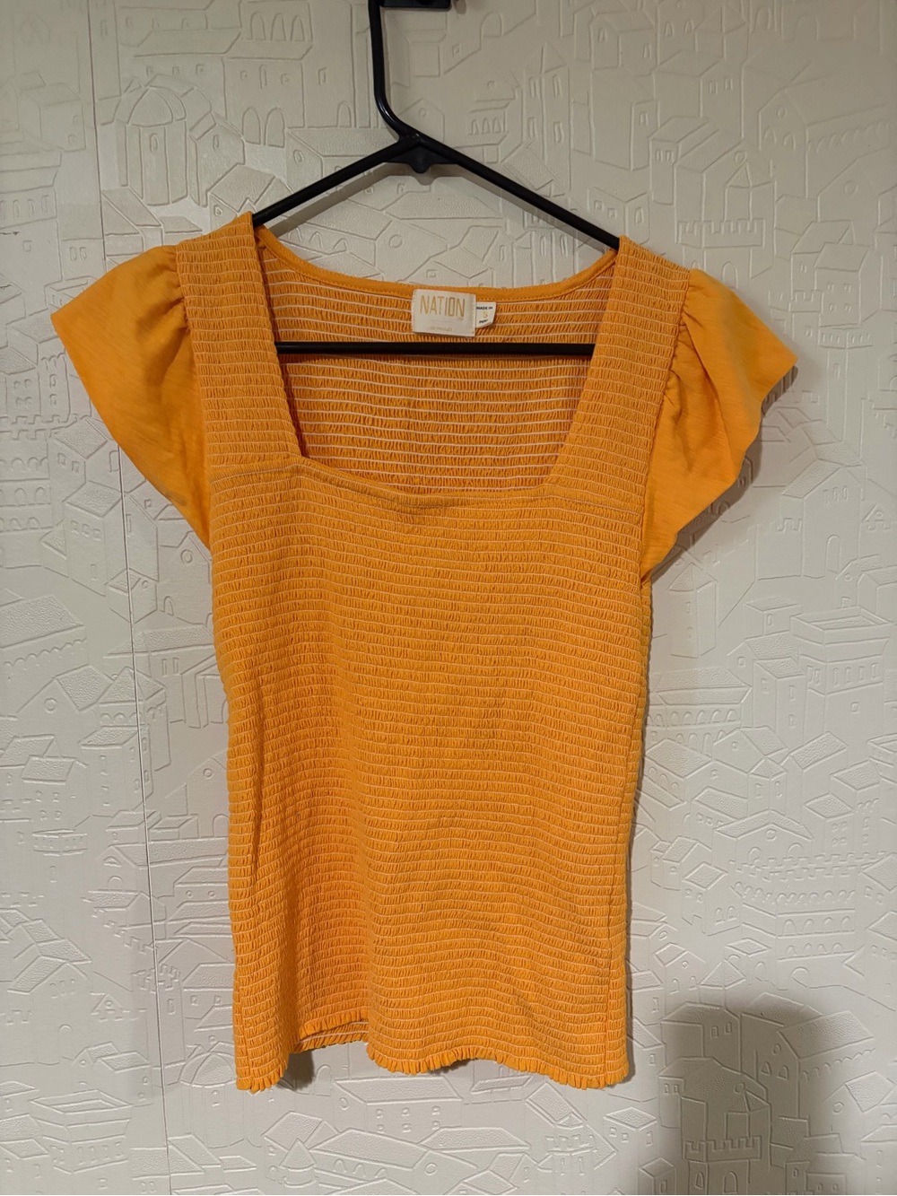 Nation LTD Orange Square-Neck Tank with Flutter Sleeves